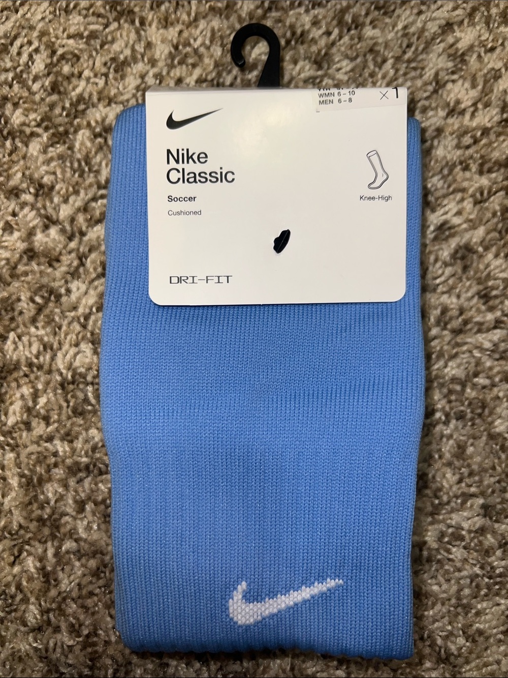 NWT! Nike Classic Knee-High Athletic Socks in Light Blue with White Swoosh